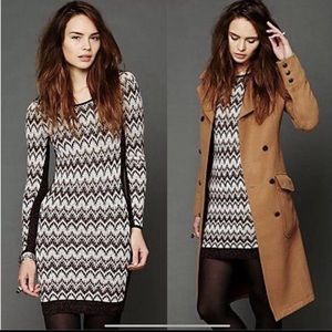 Free People BodyCon Chevron Knit Sweater Dress Cozy Cabin Metallic Low Back